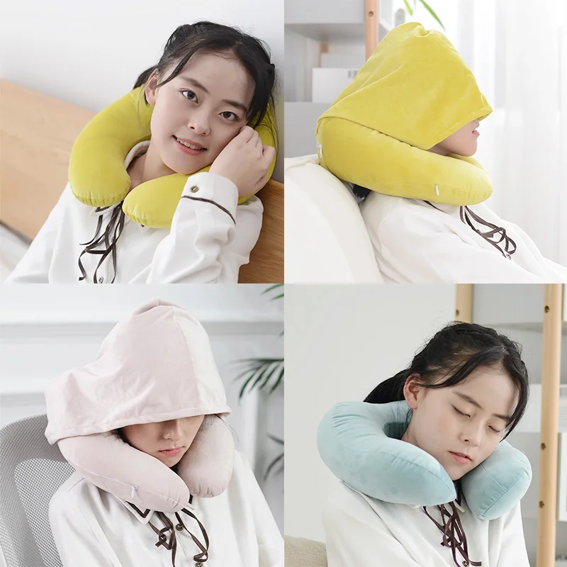 Подушка для шеи с капюшоном наполненная ПП подушка сна из эластичного хлопка