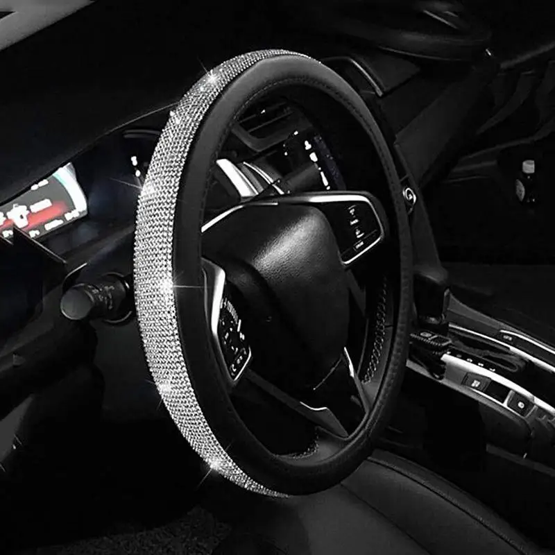 

Cystal Steering Wheel Cover with PU Leather Bling Bling Rhinestones 15 Inch