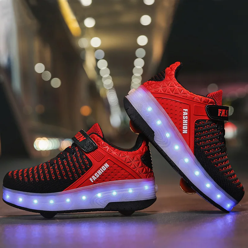 

Children Breathable Roller Sneakers Luminous Sneakers for Boys Girls Led Light Up Double Wheels Shoes Baby Glowing Casual Shoes