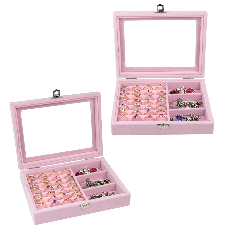 

Necklace Storage Box Ice Velvet Ring Display Tray Accessories Rack Jewelry Cover Dustproof Storage Organizers Box Case Holder