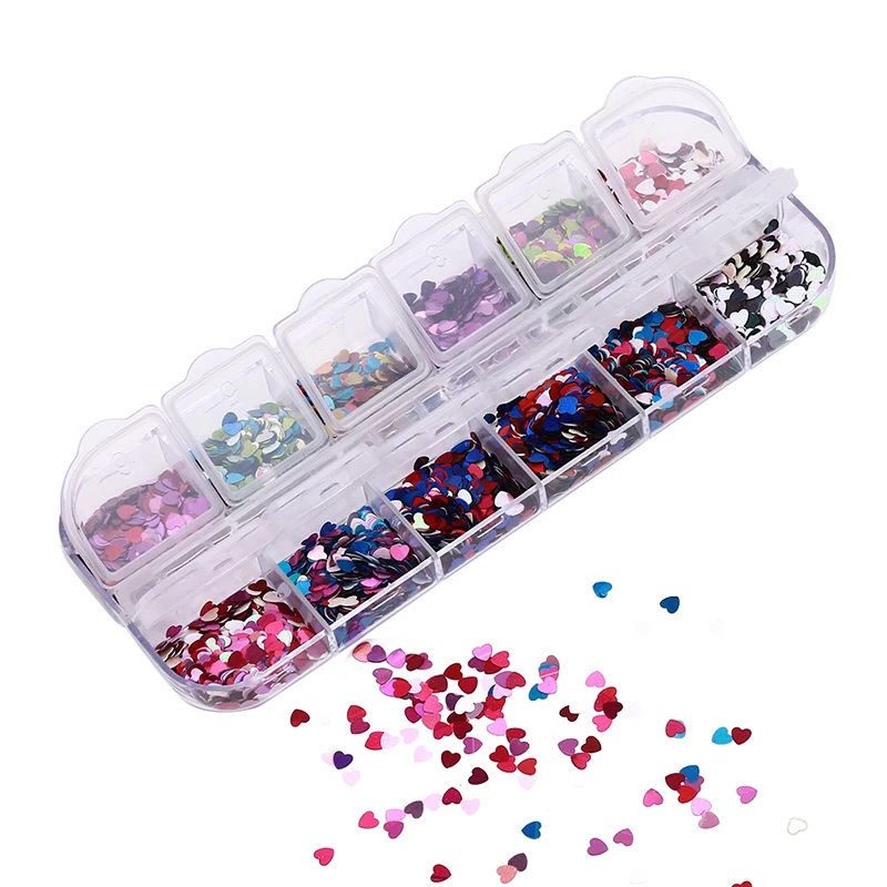 

12 шт. набор блесток для ногтей разные размеры переливающиеся блестки в форме сердца пайетки для нейл-арта украшение для ногтей УФ-Гель-лак