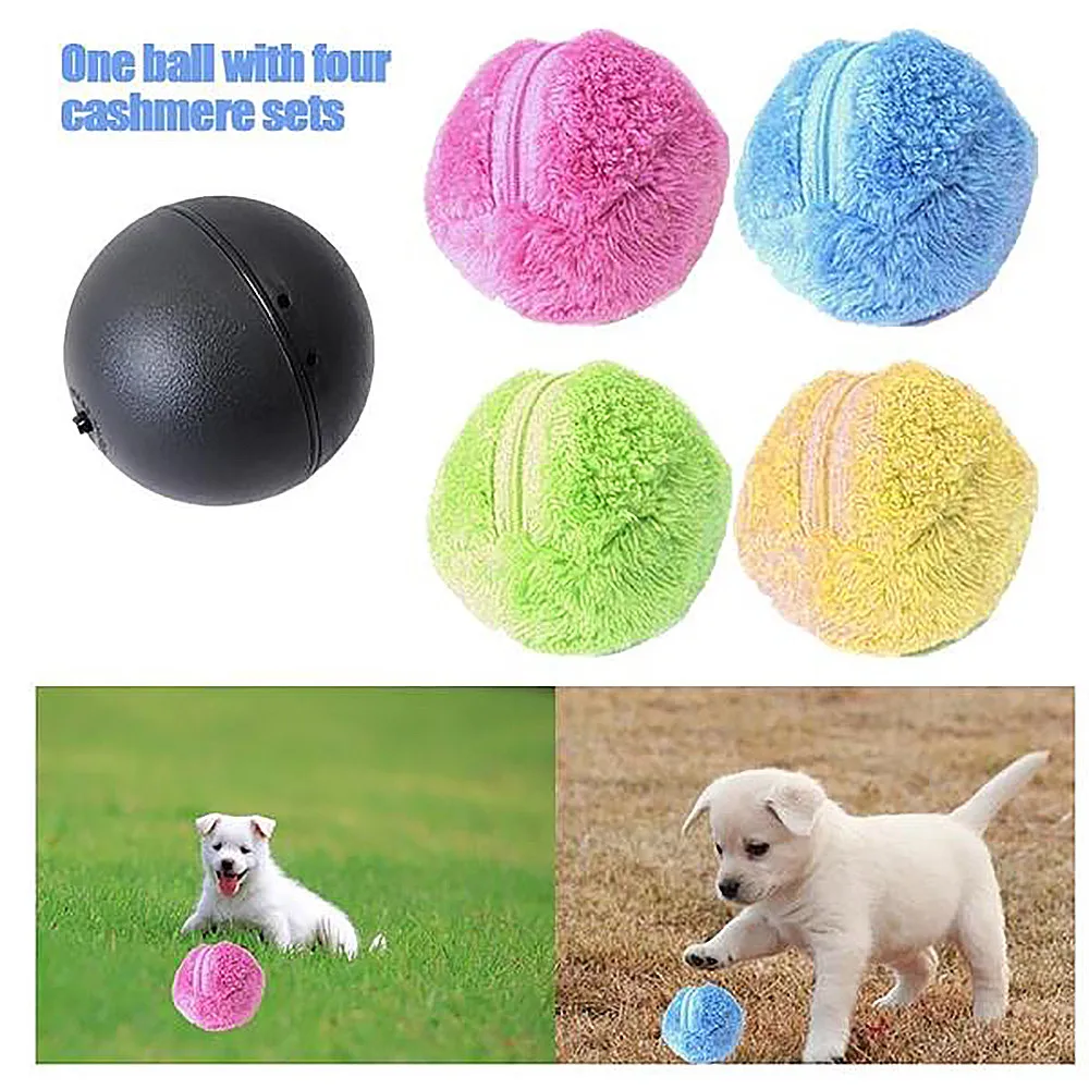 

4PCS Dog Cat Toy Magic Roller Ball Activation Automatic Ball Chew Plush Floor Clean Toys Electric Pet Automatic Pet Plush Ball
