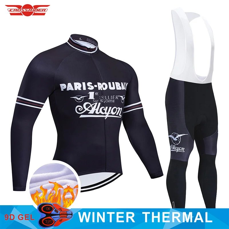 

2021 New 2021 Team France Cycling Jersey 9D Set MTB Uniform Black Bike Clothing Mens Winter Thermal Fleece Bicycle Clothes Cycl