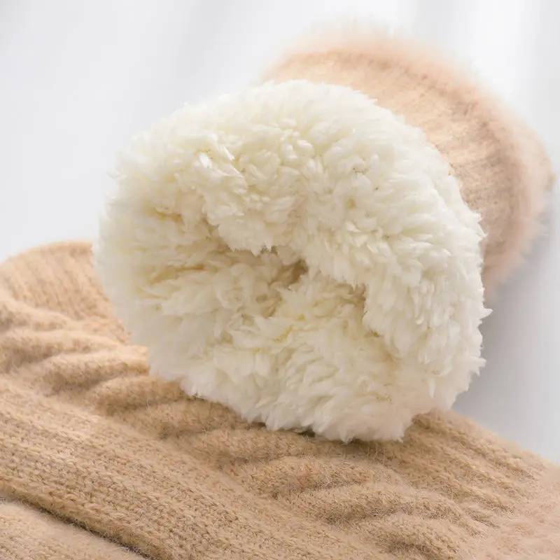 

Women's Winter Warm Gloves Korean Version Plush Thickened Cold Proof Double-Layer Knitted Outdoor Biking Lovers Glove Unisex