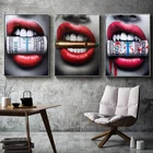 Современные сексуальные красные губы кусаются пули и деньги настенные художественные принты и постеры холст картины настенные картины для гостиной без рамки
