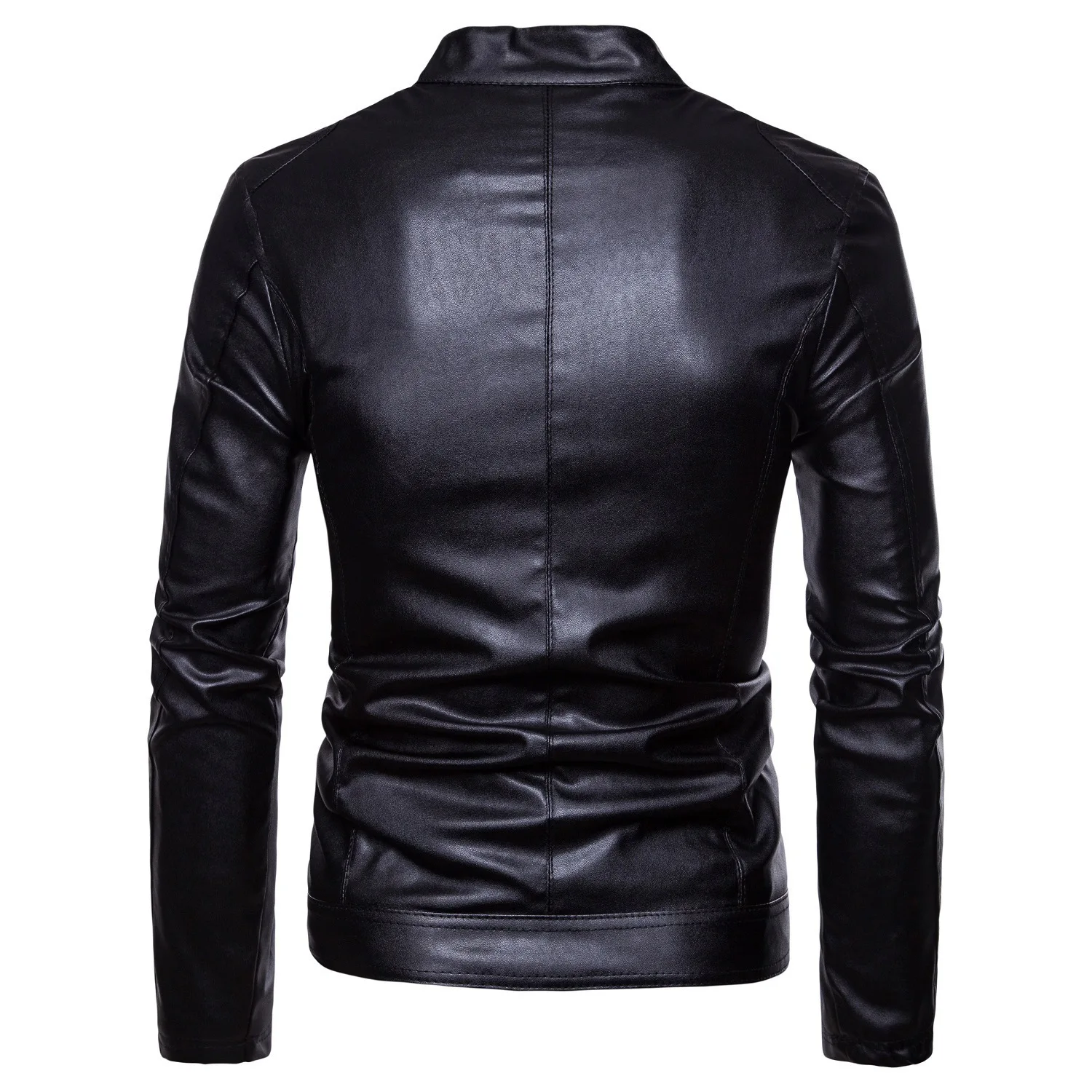 Leather Jackets Men Fashion Stand Collar Black Winter Zipper Patchwork Casual Faux Coats Long Sleeve PU Fur | Мужская одежда