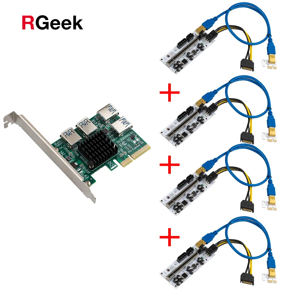 RGeek от 1 до 4 PCIE Райзер усилитель PCI-E 1x 16x райзеры 010 адаптер карты слот PCI Express порт