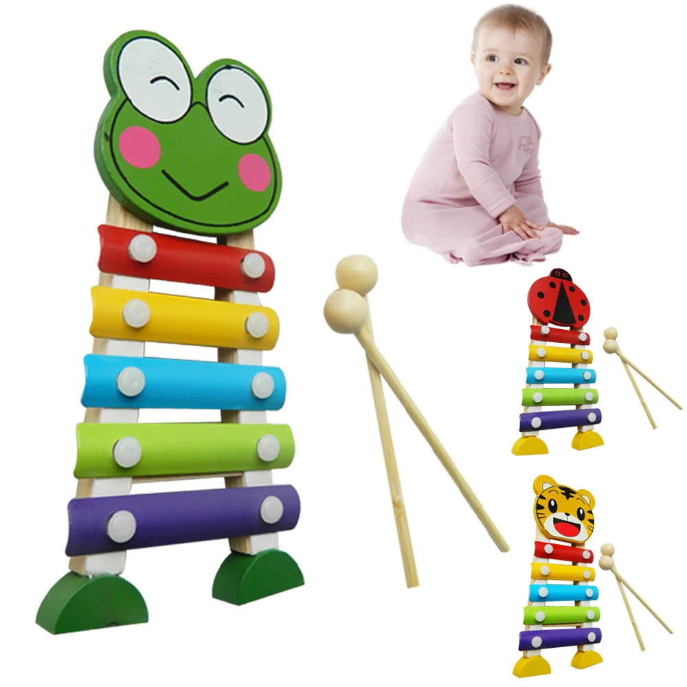 Детский Радужный деревянный 5 Note мультяшный стоячий ксилофон glockenждение ручной