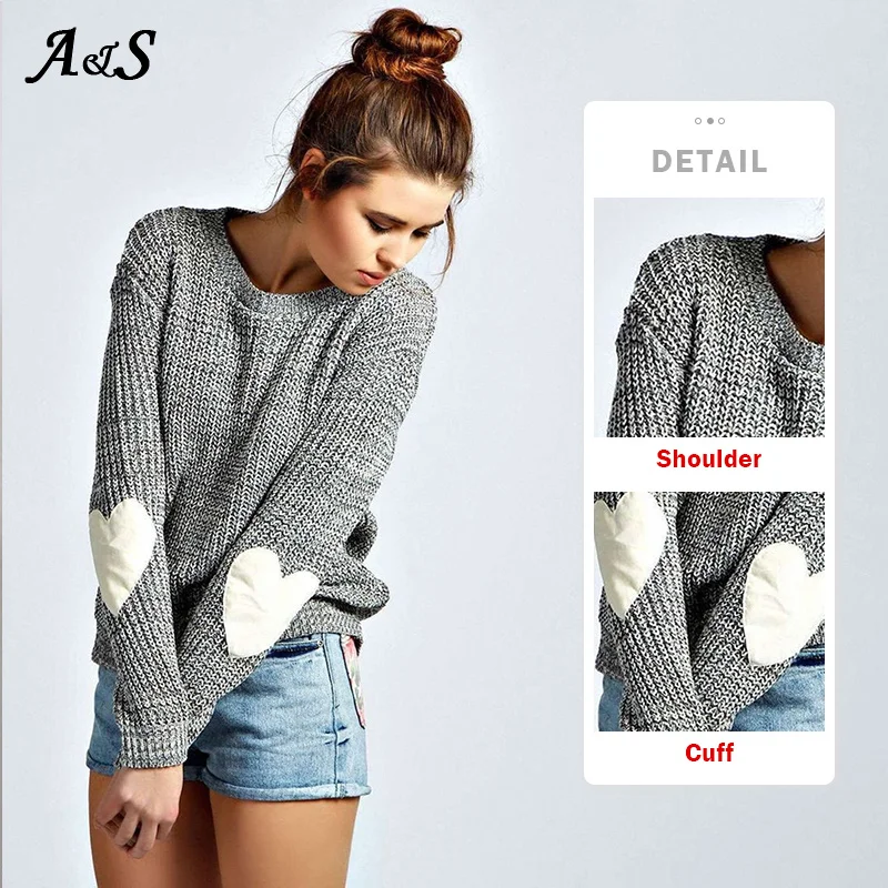

Anbenser Knitted Sweater Women Heart Patchwork Jumpers Long Sleeves O-neck Female Pullover Tops Casual Loose Sweaters Plus Size
