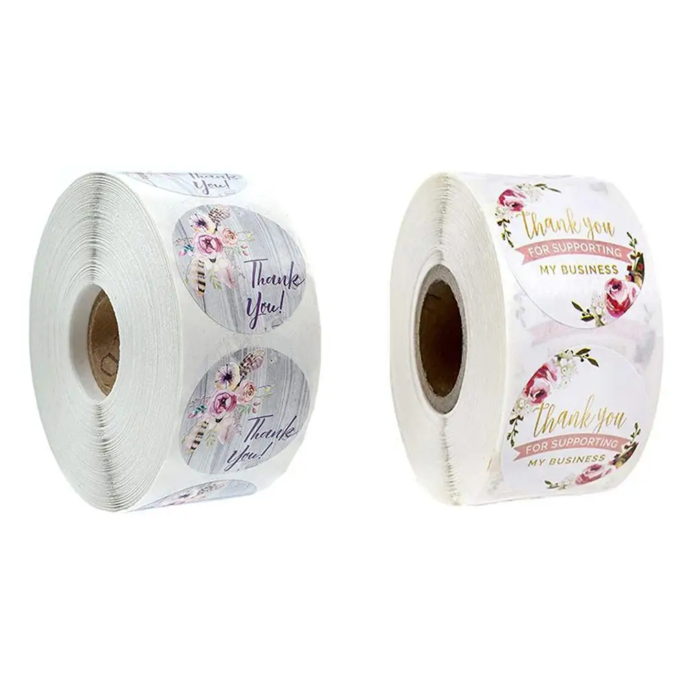 1 рулон/500 шт Круглые Цветочные спасибо подарок теги уплотнения наклейки
