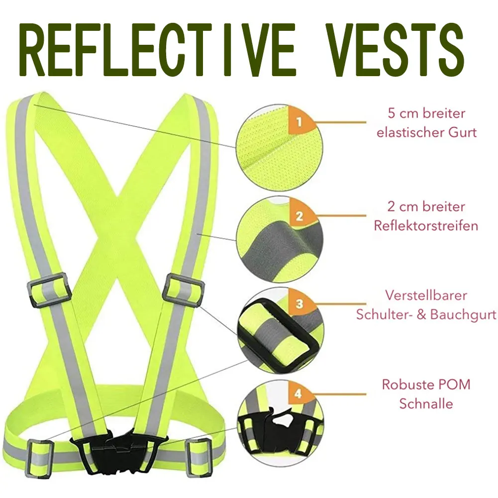 

2PCS Reflective Safety Vests Adjustable Warning Vest Signal Bands for Outdoor Jogging Cycling Hiking Riding Walking