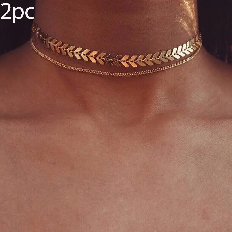 Ожерелье чокер женское многослойное с кристаллами 2 шт.|Колье| |