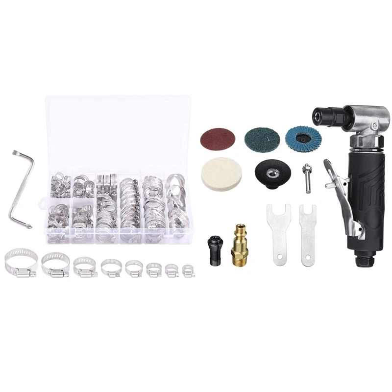 

1 Set Angle Air Die Grinder 1/4-Inch Pneumatic Grinding Machine & 1 Set Stainless Steel Worm Gear Hose Clamps Duct Clamp