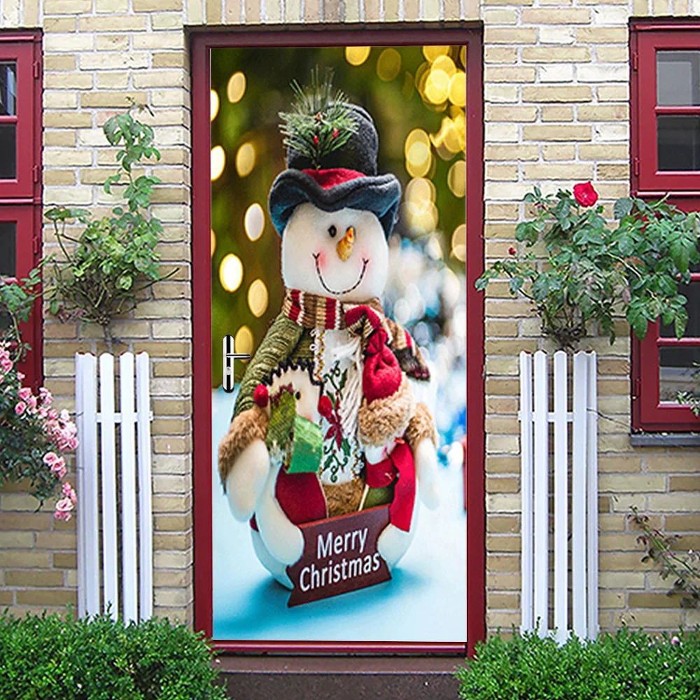 

Christmas Snowman Door Sticker Self-adhesive PVC Removable Santa Claus Wallpaper For Bedroom Home Design Decor Decal Poster
