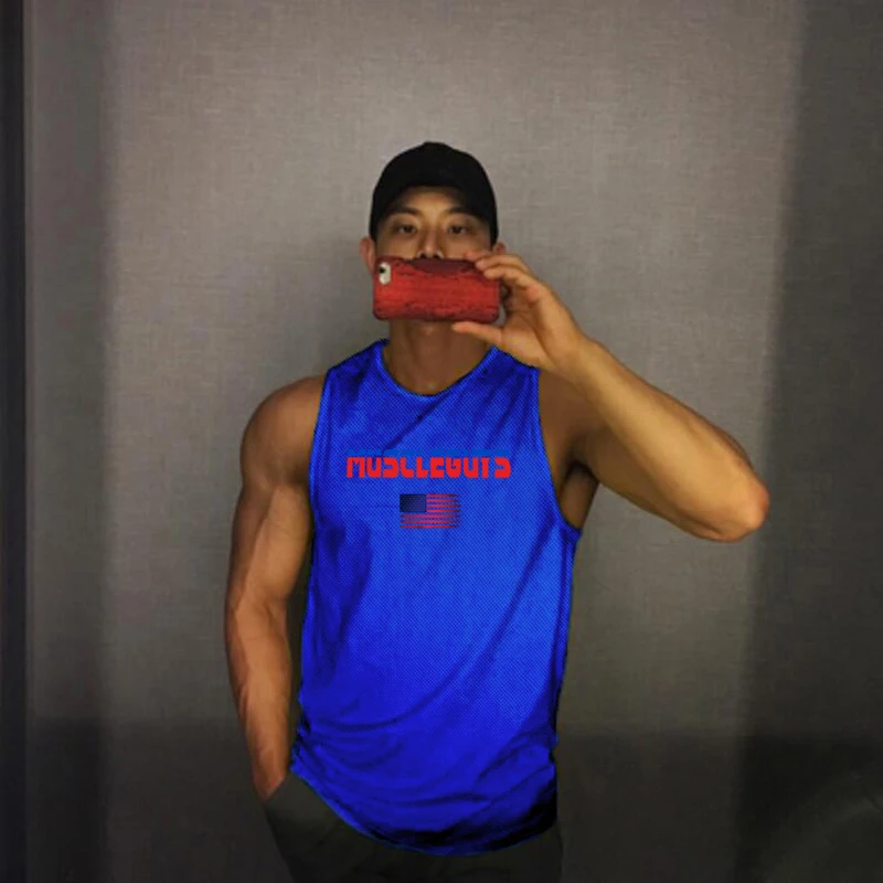 Майка мужская сетчатая для фитнеса Повседневная модная одежда тренировок майка