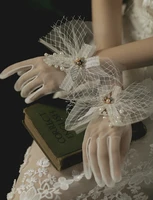 tulle short full finger anti uv driving weddings events pearls bridal accessories bridal gloves sun protection designer gloves