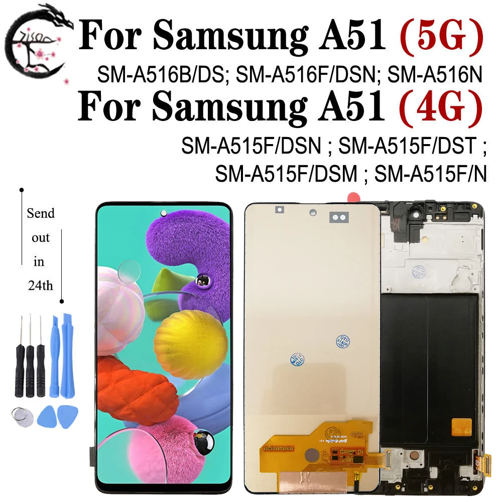 Экран A51 A515F для Samsung Galaxy 5G дисплей A516 A516B ЖК с рамкой A516F/DSN A516N сенсорный дигитайзер