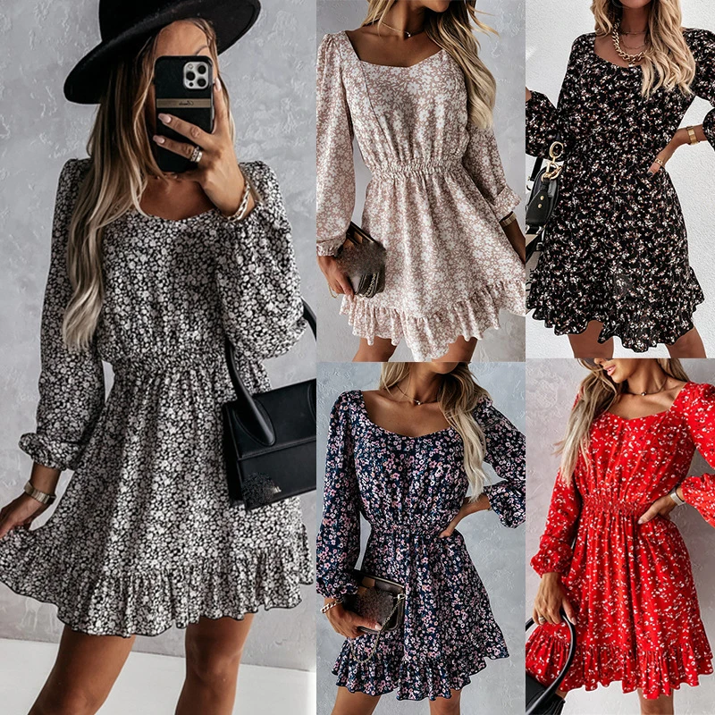 

Kiss Me Women'S Clothing Spring Women Floral Print Dress Casual Long Sleeve Short Dress Female Slim A Line Party Vestidos 2021