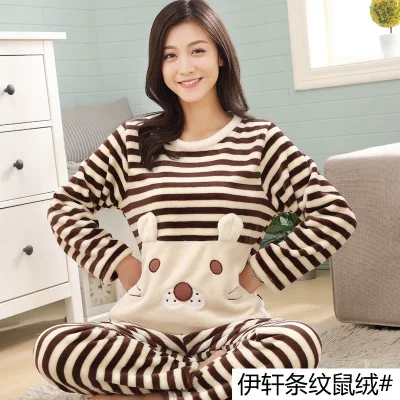 

plus size S-6XL Women Pajama Sets Autumn Winter Pajamas Flannel Cartoon Thick Warm Women Sleepwear Cute Animal Female Homewear