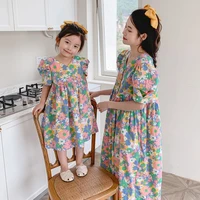 family mother daughter clothing summer korean fashion retro short sleeve print casual loose parent child outfits dress a398