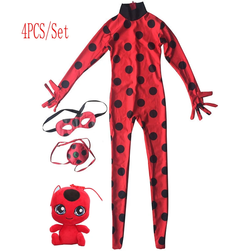 Ladybug suit-4PCS Одежда для девочек «божья коровка», детский комплект одежды, Детские вечерние костюмы на Хэллоуин с рисунком, женские костюмы для косплея+ маска+ сумка+ игрушка - Цвет: Ladybug suit-4PCS