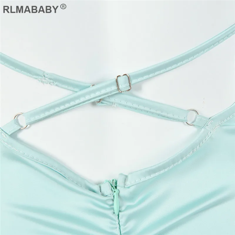 RLMABABY, однотонный атлас, Сексуальное мини платье на бретельках, без рукавов, с открытой спиной, женское облегающее платье, летнее Клубное нарядное плиссированное платье