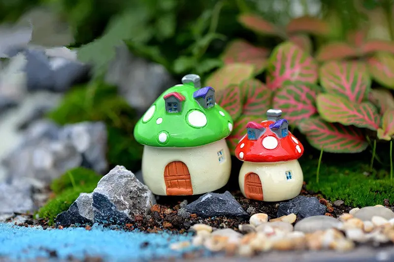 1pcs Green Садовый орнамент грибной дом смолы мини ремесло фигурка растительный горшок сказочное Украшение DIY - Цвет: 1pcs Green