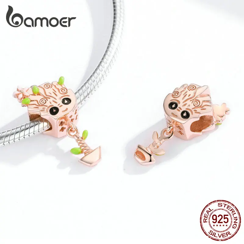 Bamoer, 925 пробы, серебро, розовое золото, милые Подвески для женщин, браслет или ожерелье, европейские ювелирные изделия BSC130