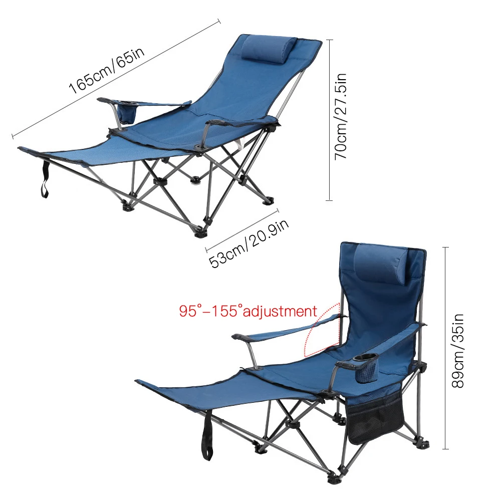 저렴한 2 In 1 휴대용 캠핑 의자 접이식 조정 가능한 리클 라이닝 라운지 의자 캠핑 낚시 비치 피크닉에 대한 이동식 발판