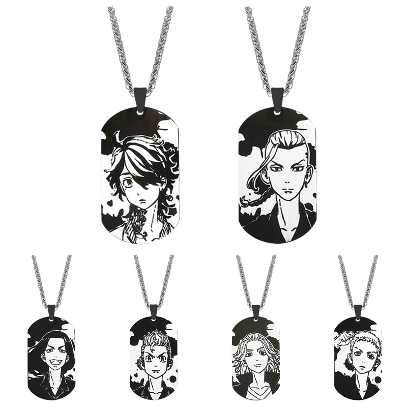 

Anime Tokyo Revengers Pendant Necklace Stainless Steel Dog Tag Cartoon Character Kazutora Hanemiya Photo Necklaces Cos Gift