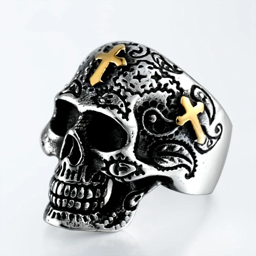 

Men Fashion Rings Vintage Cross Funny Skull Retro Rings Alloy Knuckle Ring For Men Jewelry Party Gift Accessories