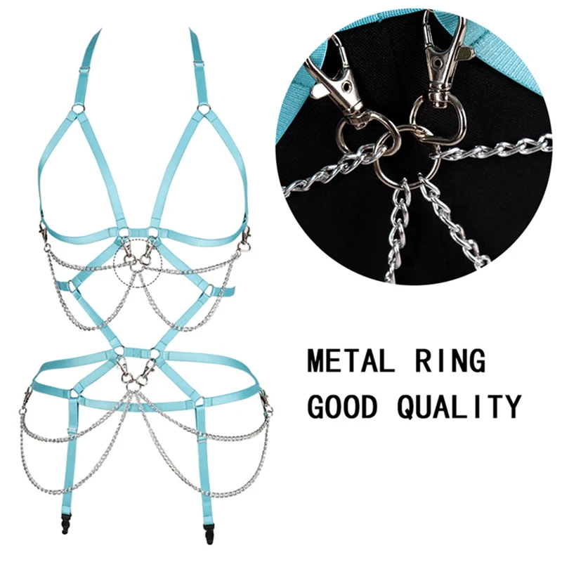 Ремешками бюстгальтер полный бондаж полый корпус с металлической цепью клетка