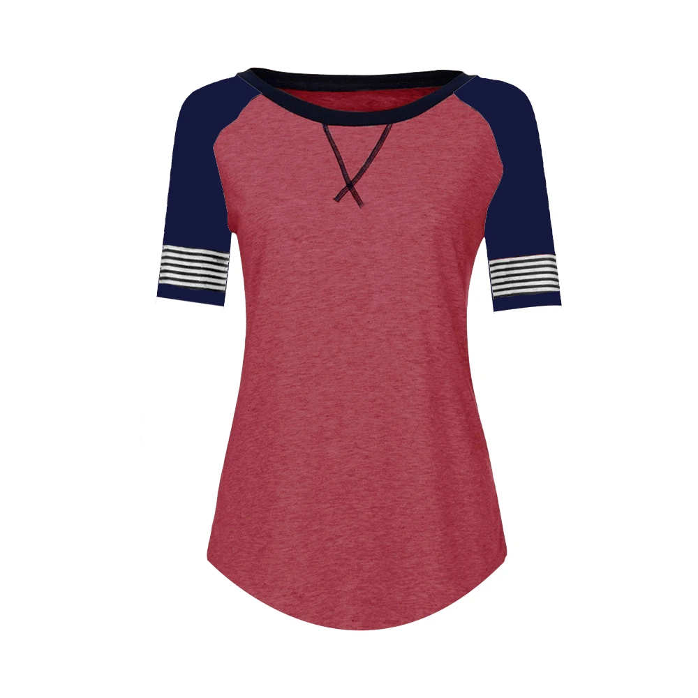 Женский Цветной лоскутный пуловер с коротким рукавом Повседневная футболка