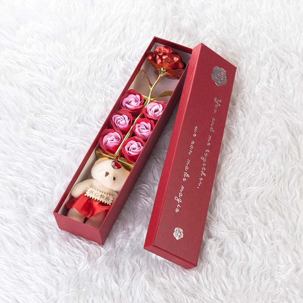 Кукла Медведь Золотая фольга цветок с роскошной коробкой Розовое Мыло