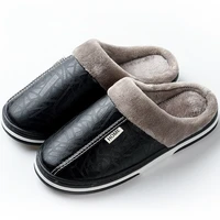 men and women winter leather cotton slippers non slip indoor shoes waterproof warm home fur lady slippers big size shoes