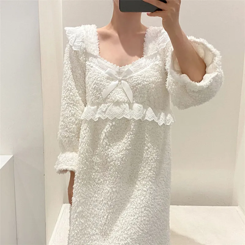 

chic solid all-macth home causal fashion velvet sleepwear soft comfort winter thicken winter sleep dress solid sweet sleepwear