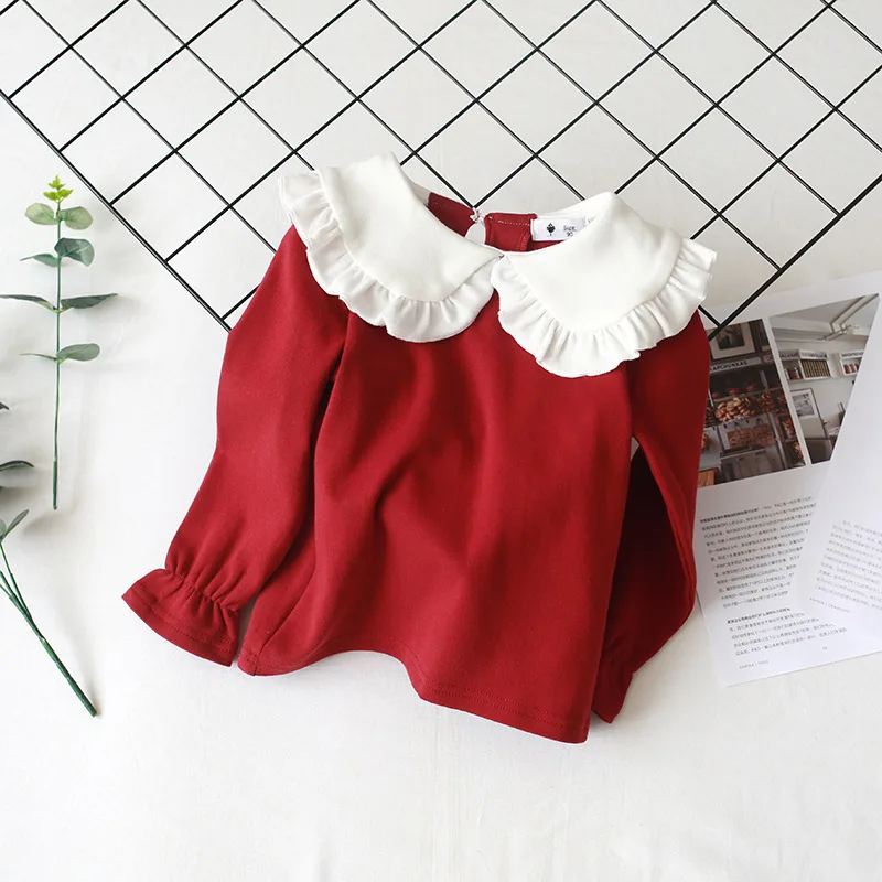 

Rlyaeiz Children's Clothes T Shirts Fashion Spring Autumn Kids Long Sleeve Bottoming Shirt Peter Pan Collar Girls Tops Tees 2-9Y