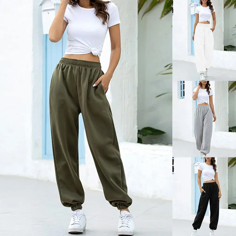 

Women Pockets Pants High Waist Ankle Tied Thick Long Sweatpants Sports Trousers Women Oversize Loose Joggers Trousers Female