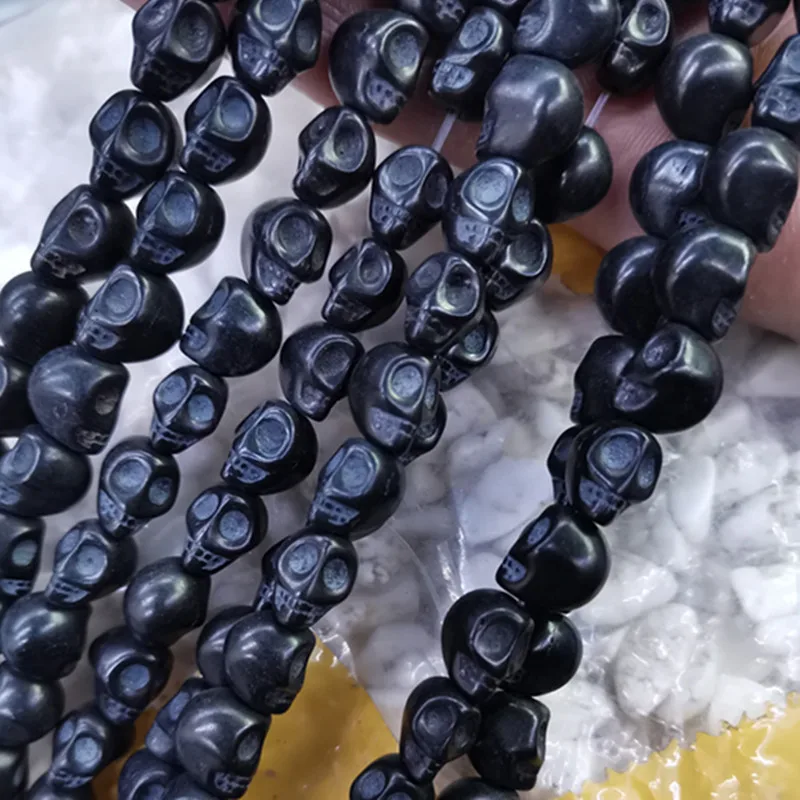 Модные черные бусины в форме черепа из камня Howlite diy резные подходят для