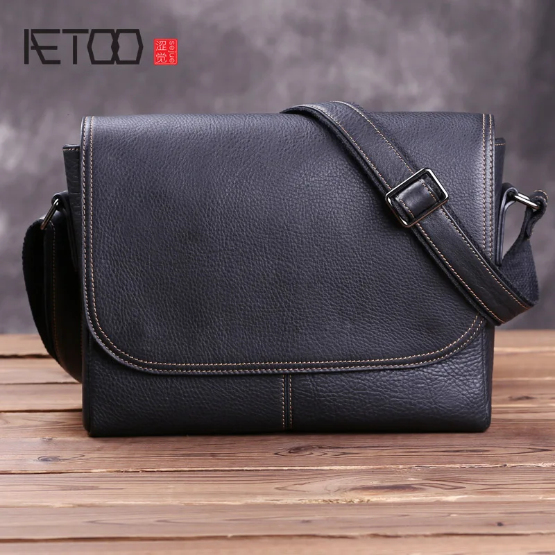 

AETOO Leather men's single shoulder bag, leather slant bag, business casual briefcase, trend men's postman bag