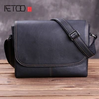 aetoo leather mens single shoulder bag leather slant bag business casual briefcase trend mens postman bag