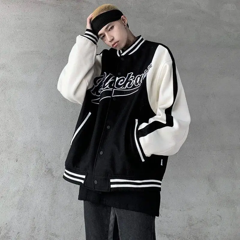 

Spring And Autumn American Hip Hop Stitching Color Contrast Fried Street Crowd Embroidery Baseball Jacket High Street Retro