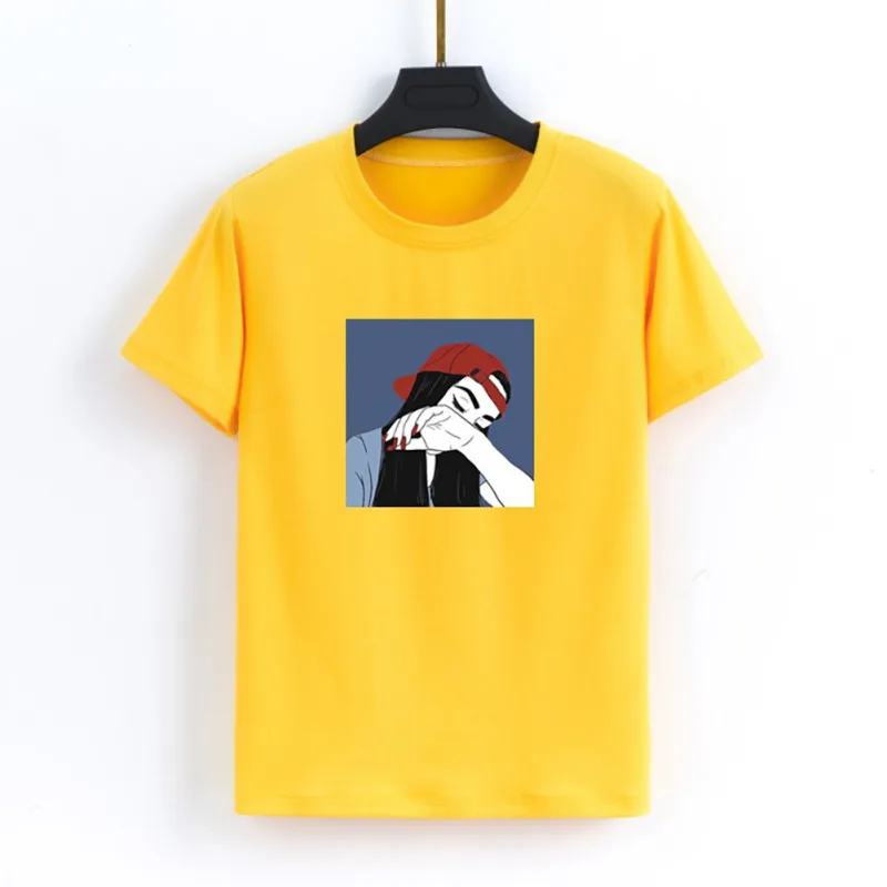 

Fashion Trend Cartoon Character Print Women\\'s Tops Casual Cute Round Neck Short-sleeved Tees New