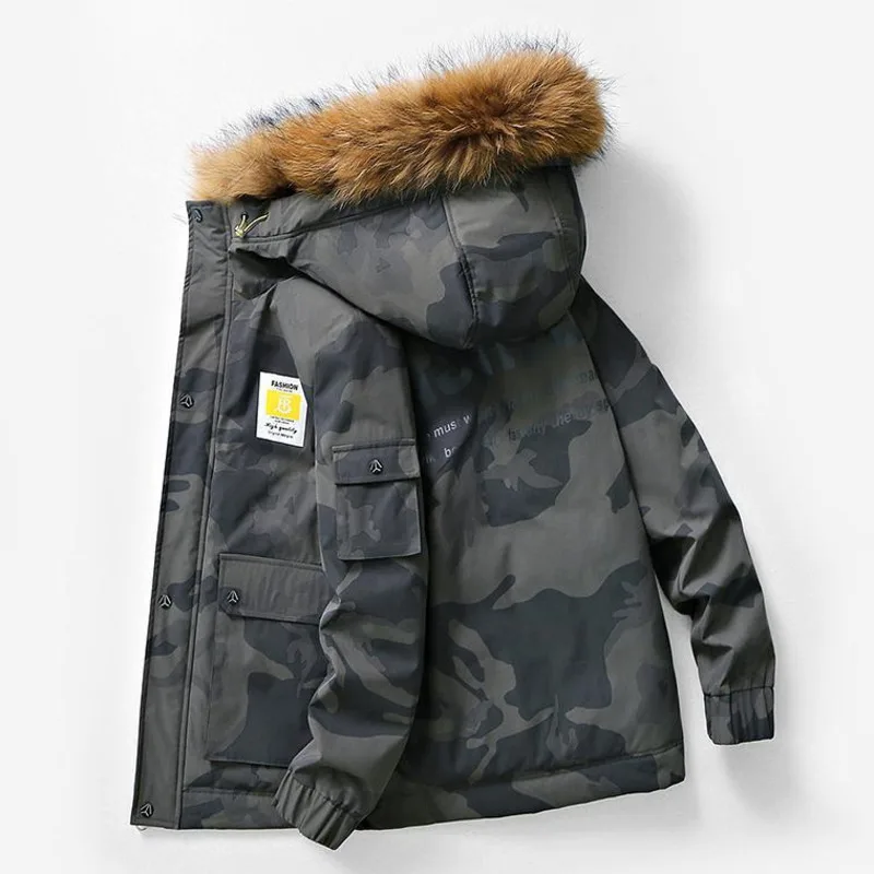 

-30 Degree 90% Winter Duck Down Jacket Men Parkas Hooded Fur Collar Windbreaker Thick Warm Camouflage Down Coat 5XL 6XL 7XL 8XL