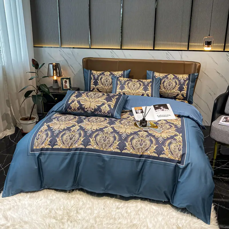 

Комплект постельного белья из хлопка с принтом и пододеяльником