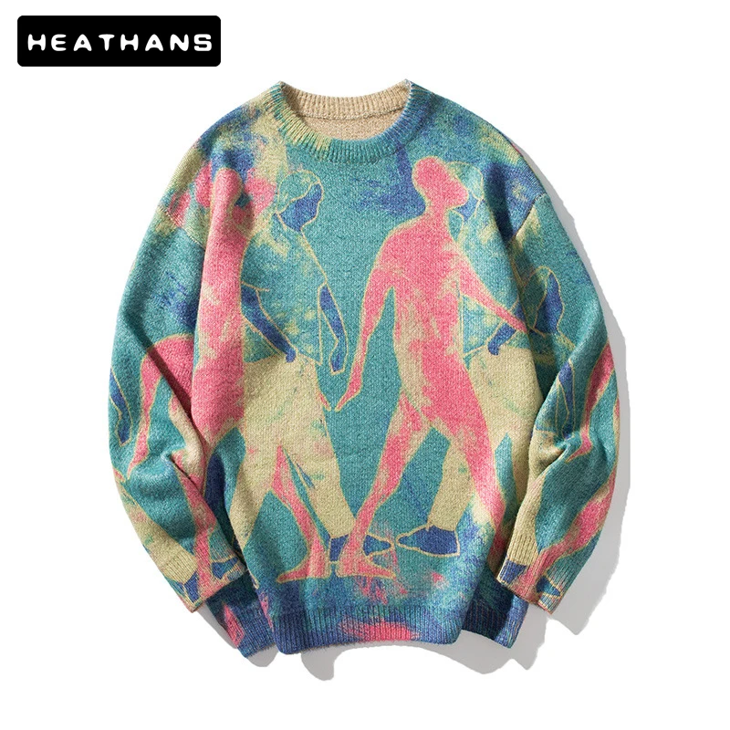 

Мужские свитера Лидер продаж, Новые товары для осени и зимы, свободный свитер с круглым вырезом для пар, вязаный пуловер для ленивых, свитер, ...