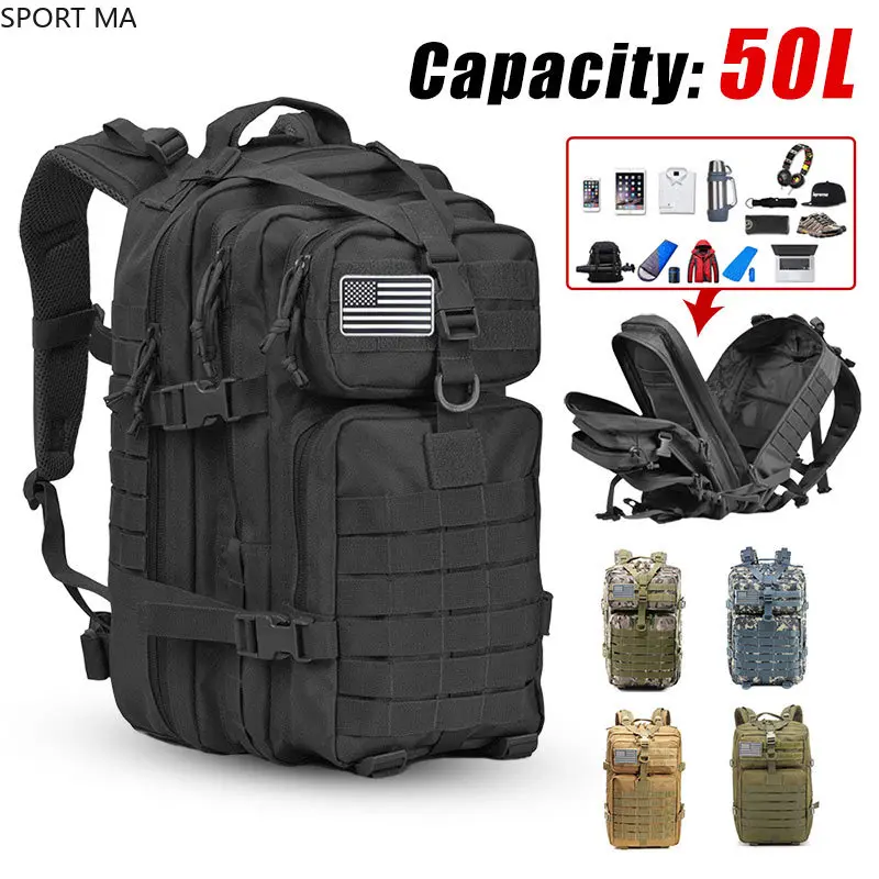 

50L Large Capacity Men Army Military Tactical Backpack 3P Softback Outdoor Waterproof Bug Rucksack Hiking Camping Hunting Bags