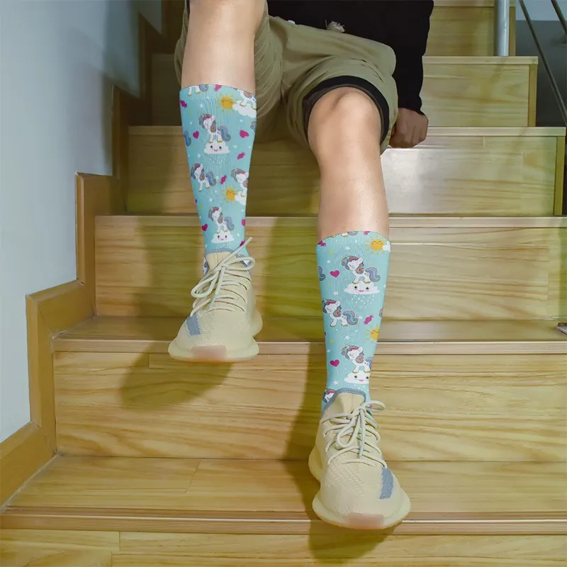 Милые женские носки с принтом единорога розовые длинные в стиле Харадзюку для