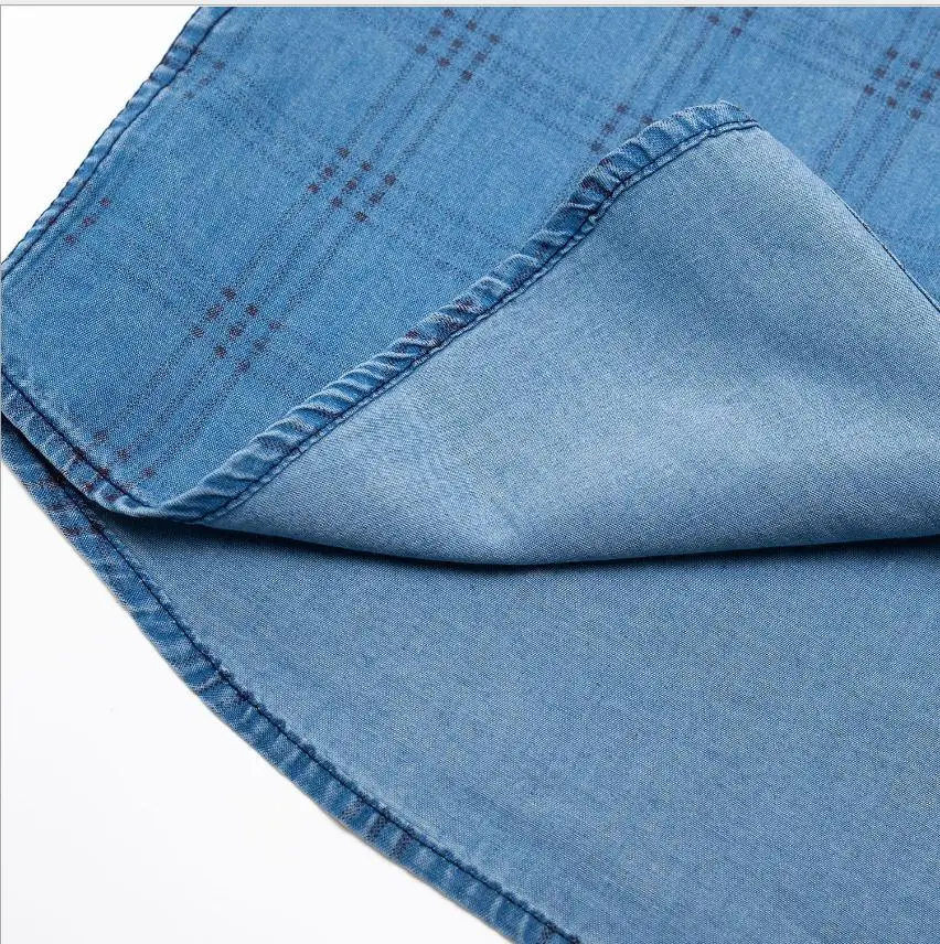 

Mens Summer Long Sleeved Denim Shirts Plaid 100% Cotton Europe Size Male Office Casual Shirt Tops Camisa Masculina PDG1977