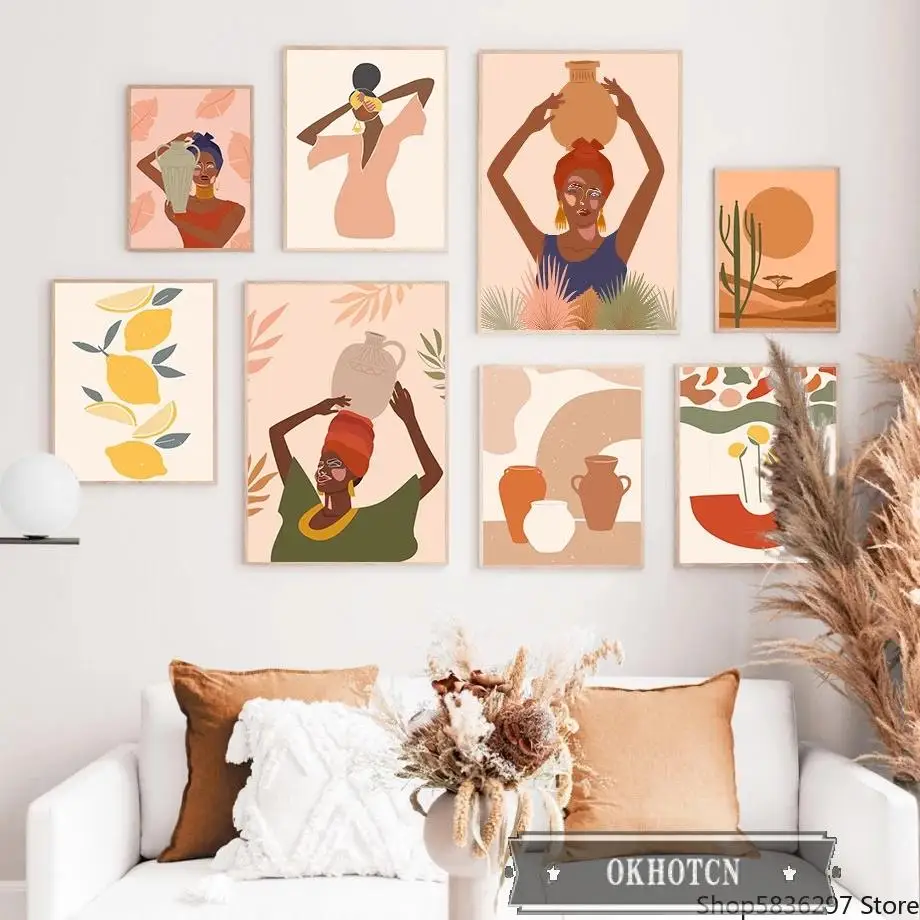 Картина на холсте с изображением Африканской женщины лимонного цвета